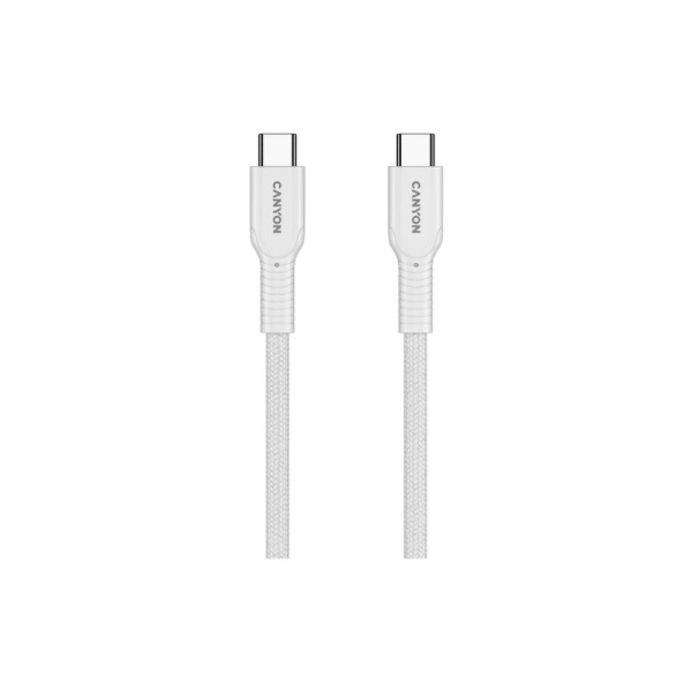 Дата кабель USB-C to USB-C 1.0m OnWire 60CL C-C 60W COLOR Braided 1m White Canyon (CND-CCAP60AB10W)