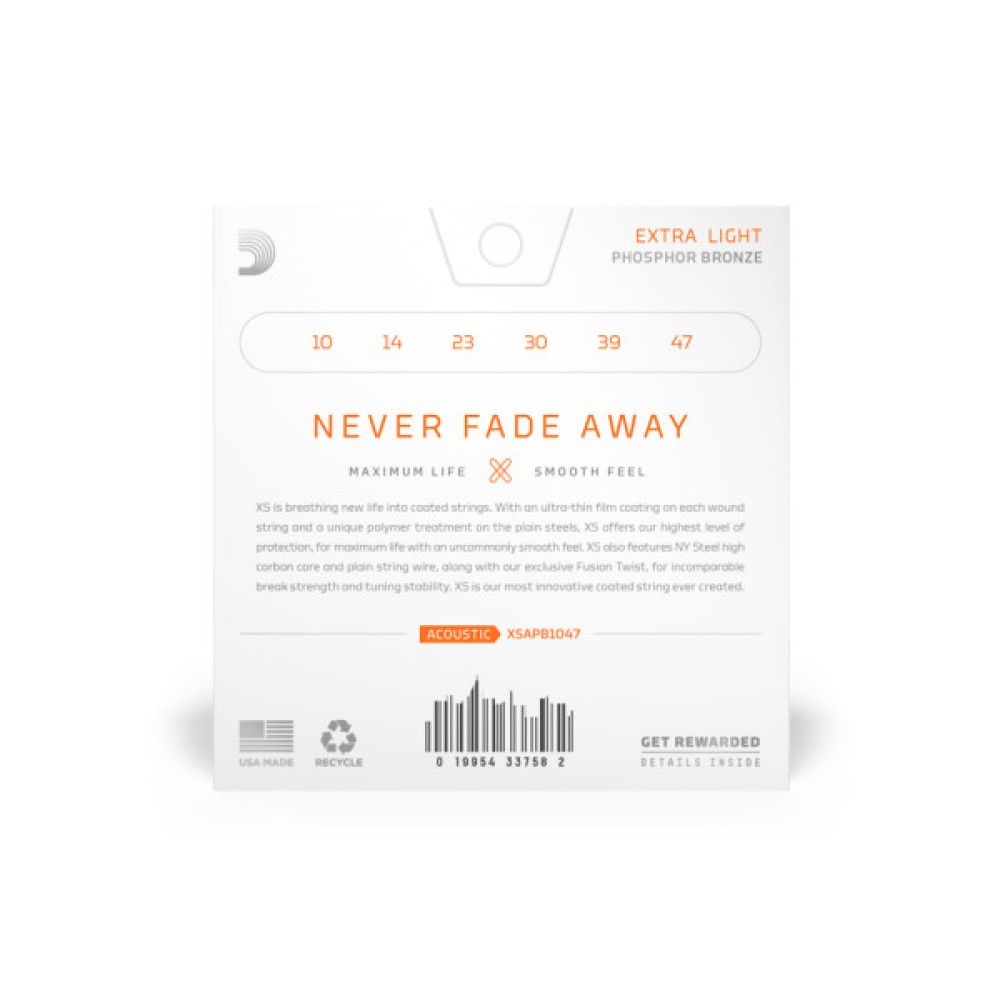 Струни для гітари D'Addario XS Phosphor Bronze Extra Light (10-47) (XSAPB1047)