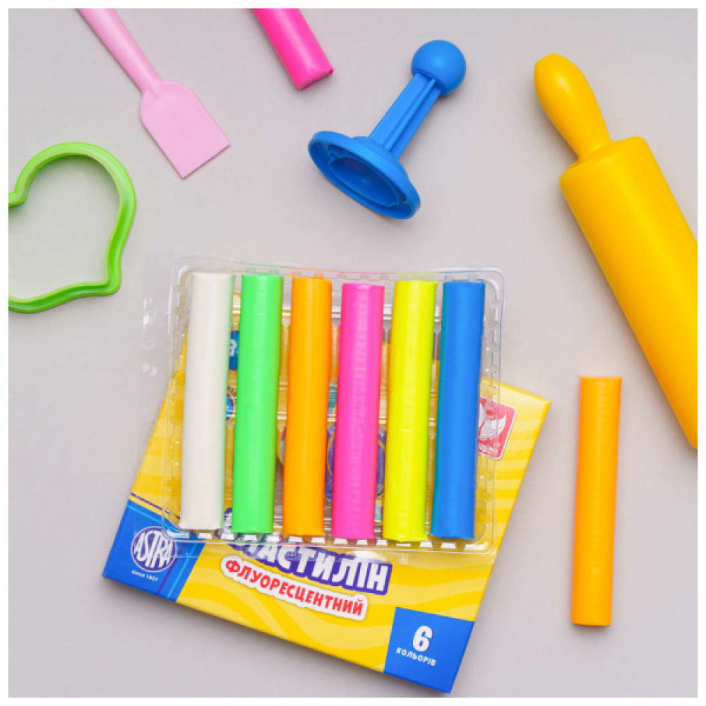 Пластилін Школярик Флуоресцентний 6 кольорів 78 г (83811906-UA)