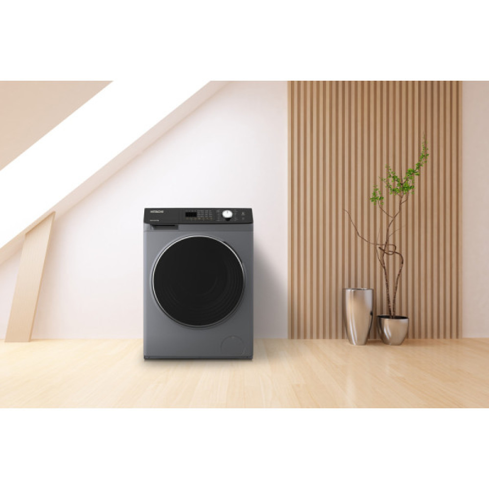 Прально-сушильна машина Hitachi фронтальна, 8(5)кг, 1400, A, 60см, дисплей, пара, інвертор, cріблястий