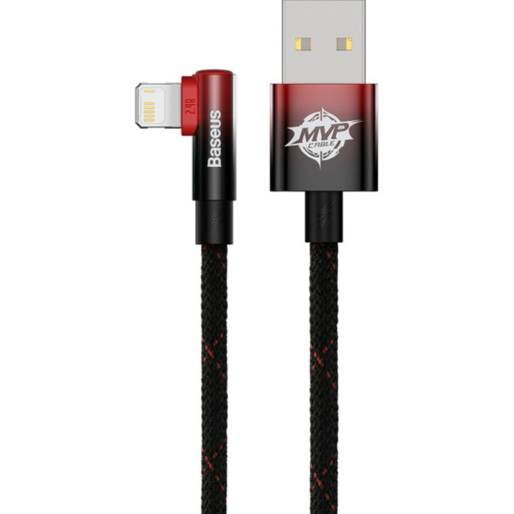 Дата кабель USB 2.0 AM to Lightning 2.0m 2.4A 90° corner black/red Baseus (CAVP000120)