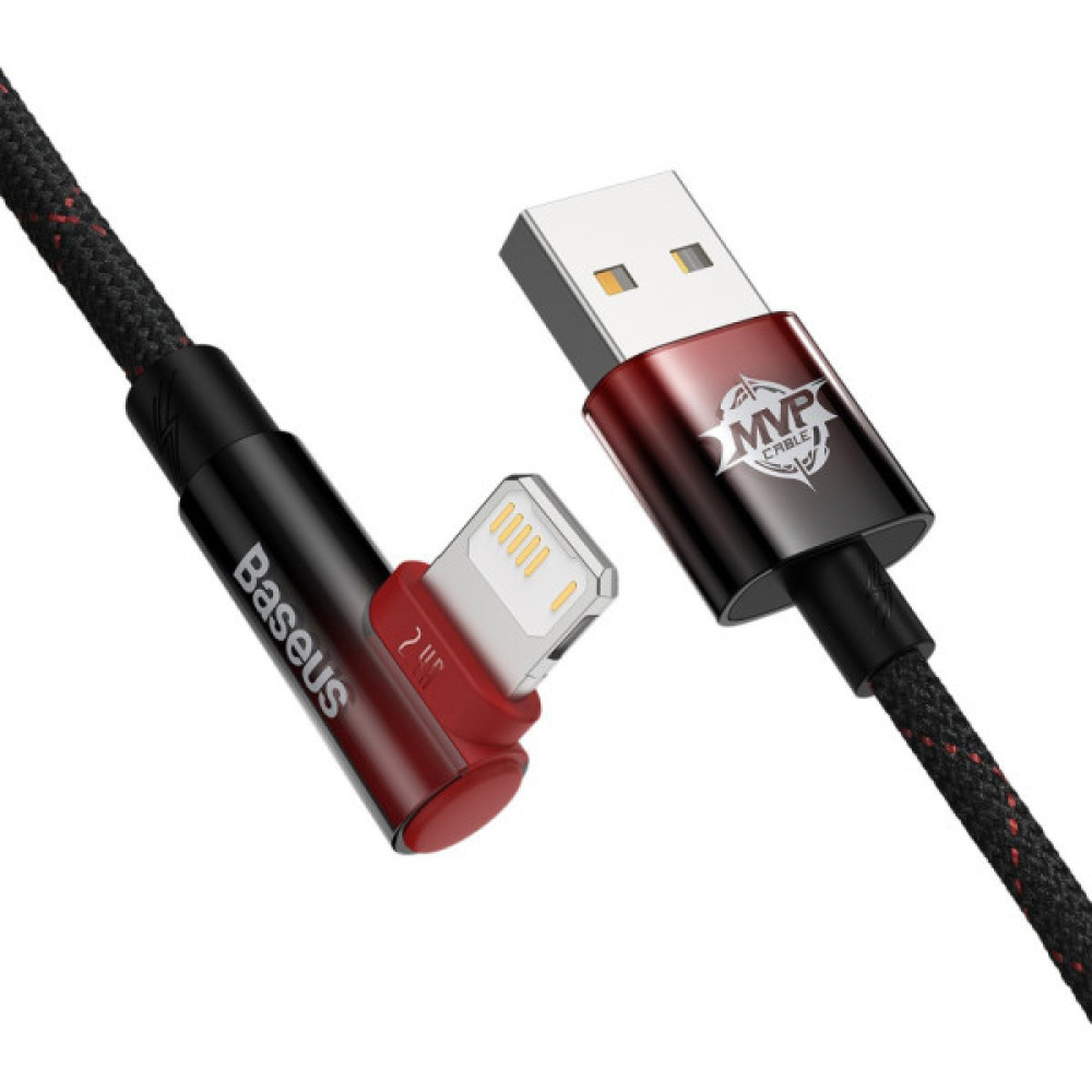 Дата кабель USB 2.0 AM to Lightning 2.0m 2.4A 90° corner black/red Baseus (CAVP000120)