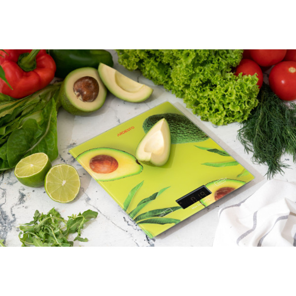 Ваги ARDESTO кухонні Avocado, 5кг, AAAx2 в комплекті, скло, багатокольоровий