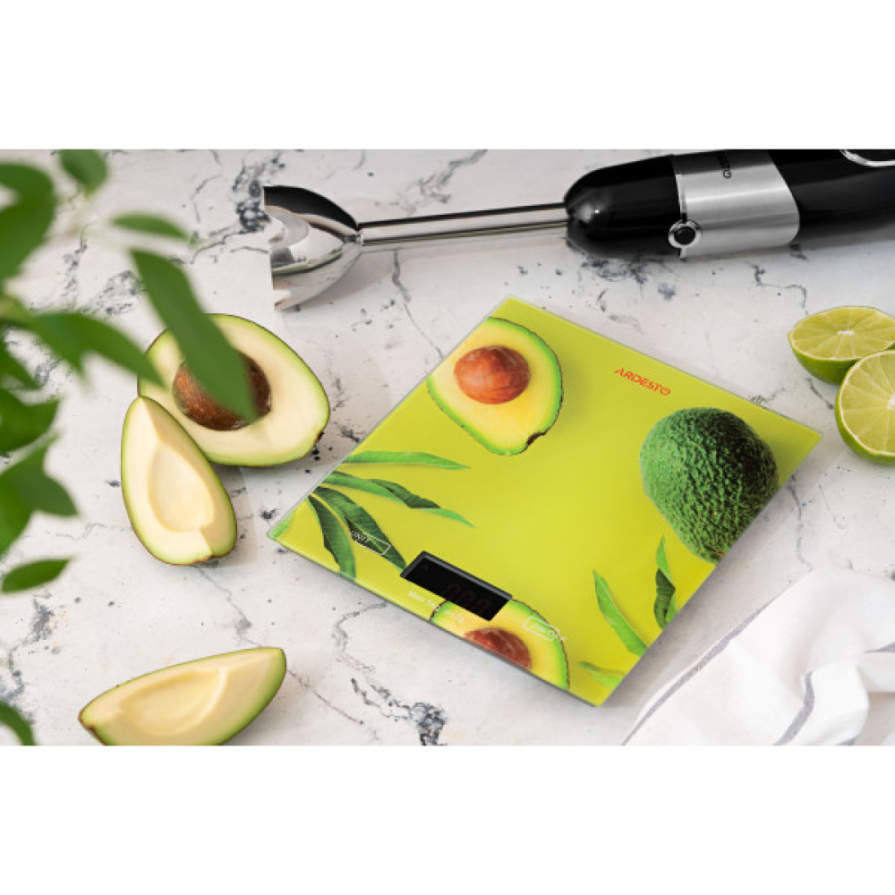 Ваги ARDESTO кухонні Avocado, 5кг, AAAx2 в комплекті, скло, багатокольоровий