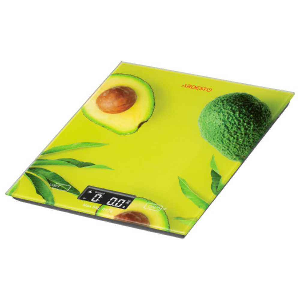Ваги ARDESTO кухонні Avocado, 5кг, AAAx2 в комплекті, скло, багатокольоровий