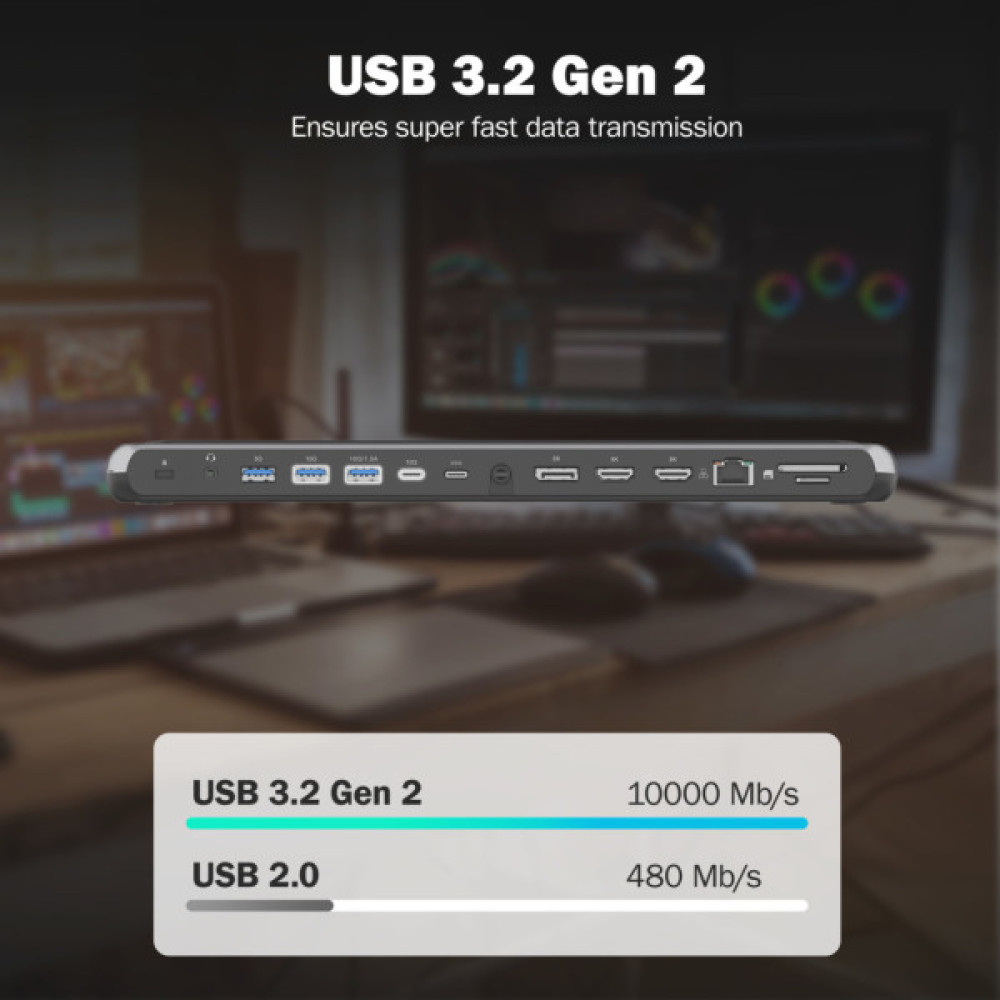 Порт-реплікатор Digitus USB-C > 2xHDMI/1xDP/3xUSB-A/USB-C/RJ54/PD/Audio (DA-70919)