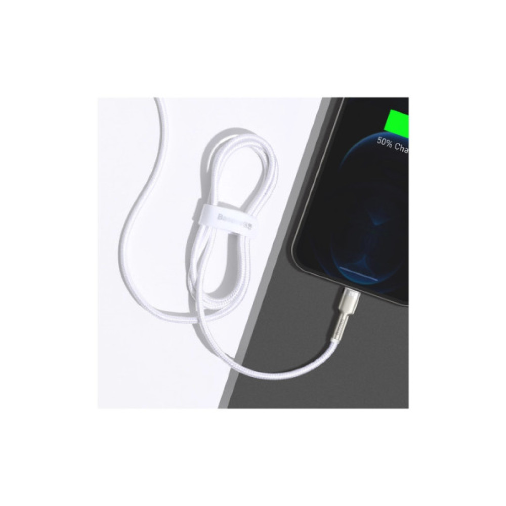 Дата кабель USB 2.0 AM to Lightning 1.0m Cafule Series Metal 2.4A White Baseus (CALJK-A02)