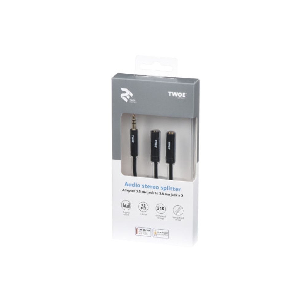 Кабель 2E jack 3.5 > 2хjack 3.5 (M/F) 0.30м, чорний