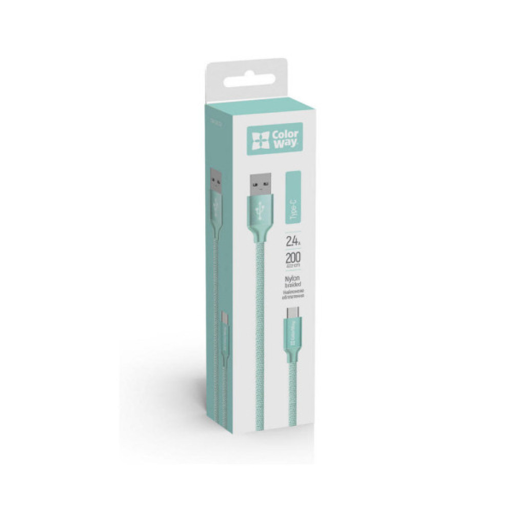 Дата кабель USB 2.0 AM to USB-C 2.0m mint ColorWay (CW-CBUC008-MT)