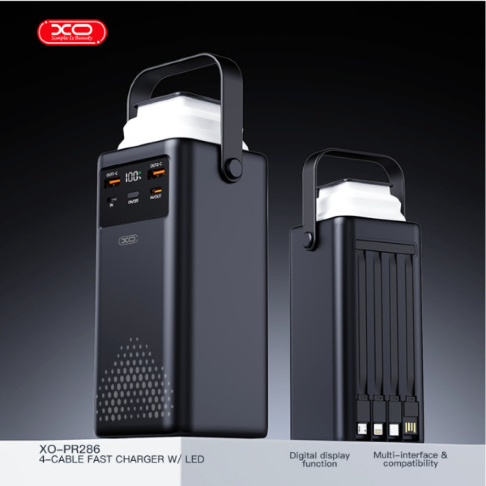 Батарея універсальна XO 50000mAh, PD/20W, QC/22,5W, Lamp, black (XO-PR286-BK)