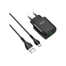 Зарядний пристрій HOCO C72Q Glorious USB QC3.0 + cable USB to Micro 5P 18W Black (6931474732521)