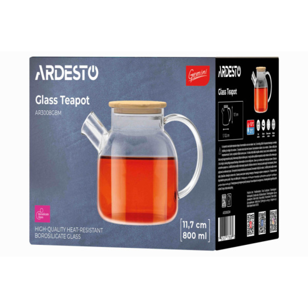Заварник Ardesto Gemini боросилікатне скло бамбук прозорий 800мл (AR3008GBM)