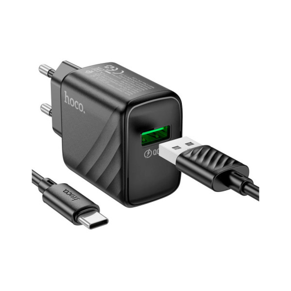Зарядний пристрій HOCO CS21A Rich USB QC3.0 + cable USB to USB-C Black (6942007609906)