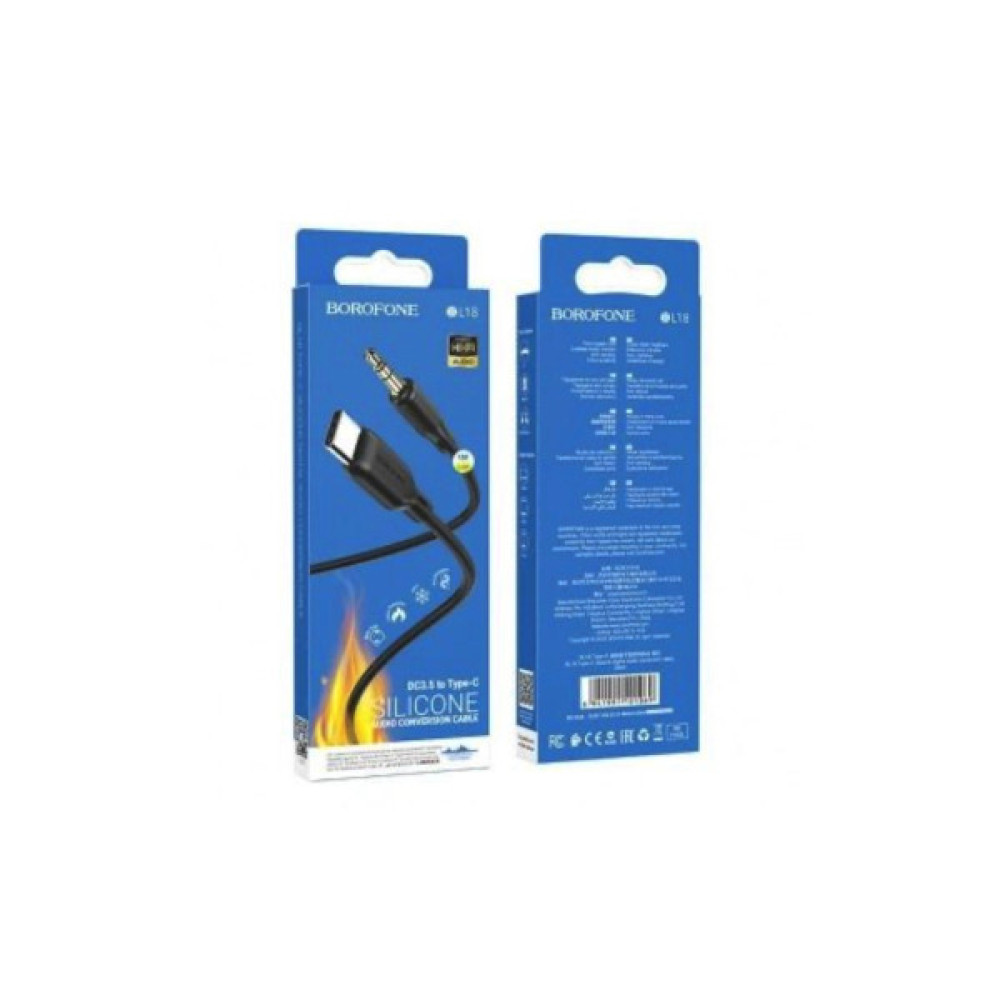 Кабель мультимедійний USB-C to 3.5mm M 1.0m silicone black BOROFONE (6941991101069)