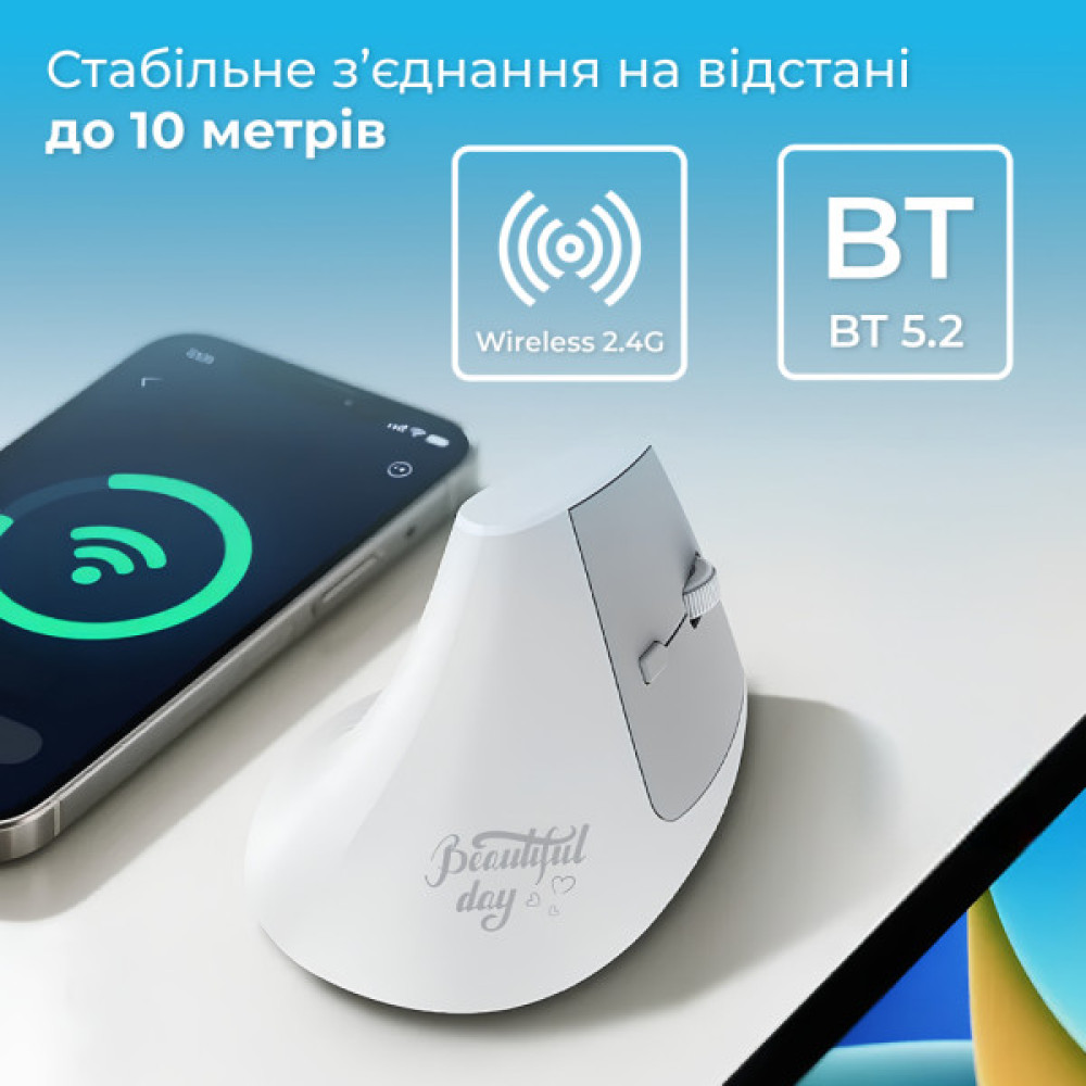 Мишка Ajazz i300 Wireless/Bluetooth/USB White (i300-W)