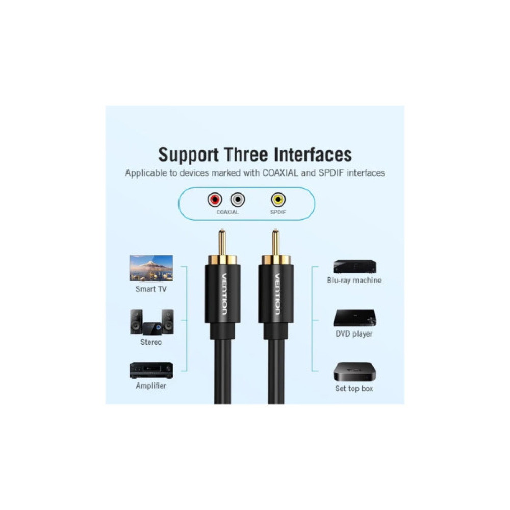 Кабель мультимедійний 1xRCA M to 1xRCA M 2.0m digital black Vention (VAB-R09-B200)
