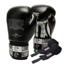 Боксерські рукавички Leone GN208 Iconic Black 16 унцій (бинти в комплекті) (GN208_Black_16oz)