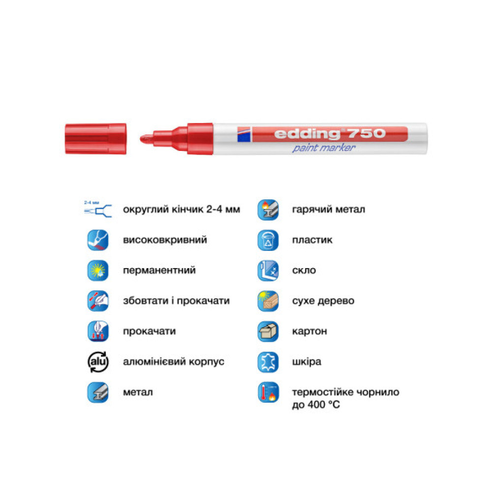 Маркер Edding Paint 2-4 мм круглий червоний (e-750/02)