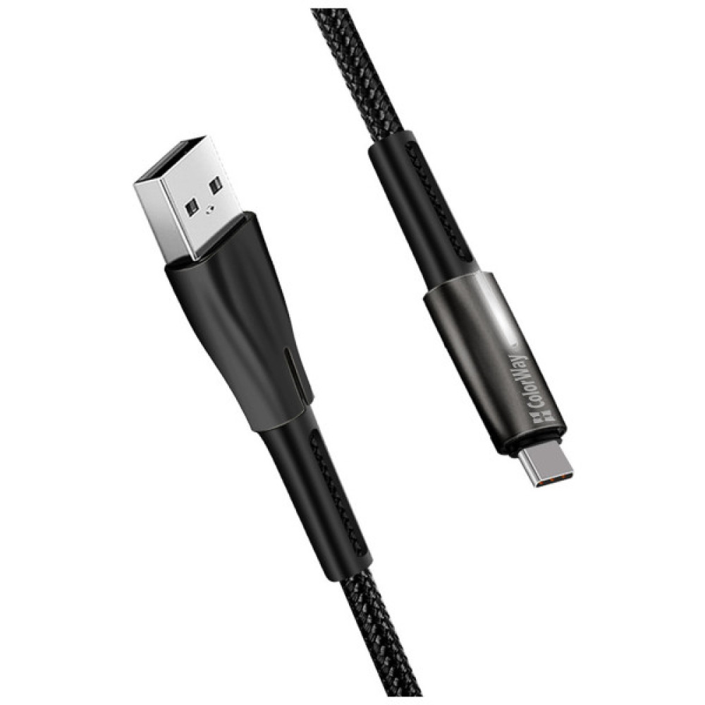 Дата кабель USB 2.0 AM to USB-C 1.0m zinc alloy + led black ColorWay (CW-CBUC035-BK)