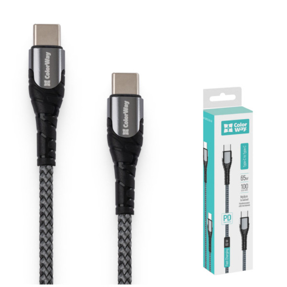 Дата кабель USB-C to USB-C 2.0m PD Fast Charging 65W 3A grey ColorWay (CW-CBPDCC039-GR)