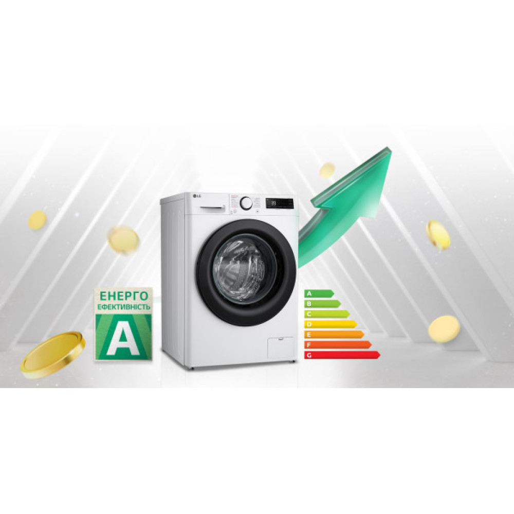 Пральна машина LG фронтальна, 9кг, 1200, A, 48см, дисплей, пара, інвертор, білий
