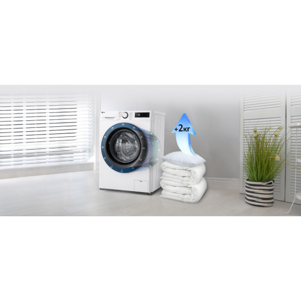 Пральна машина LG фронтальна, 9кг, 1200, A, 48см, дисплей, пара, інвертор, білий