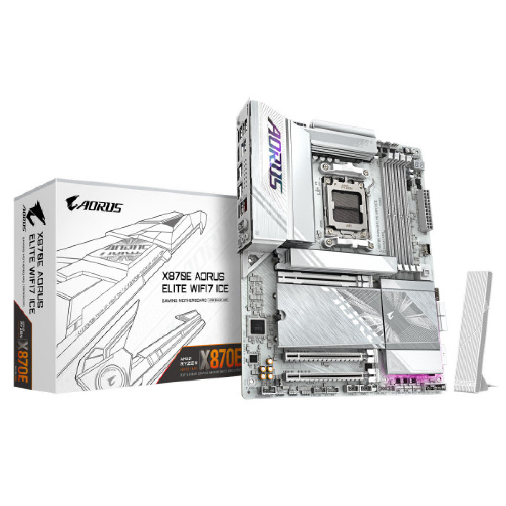 Материнська платаGIGABYTE X870E A ELITE WF7 ICE sAM5 X870 4xDDR5 M.2 HDMI DP Wi-Fi ATX білий