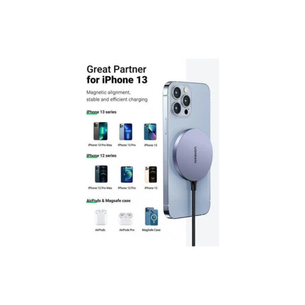 Зарядний пристрій Ugreen Magnetic Wireless Charger 15W CD245 (30233)