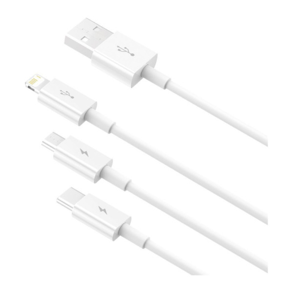 Дата кабель USB 2.0 AM to Lightning + Micro 5P + USB-C 1.5m 3.5A white Baseus (CAMLTYS-02)