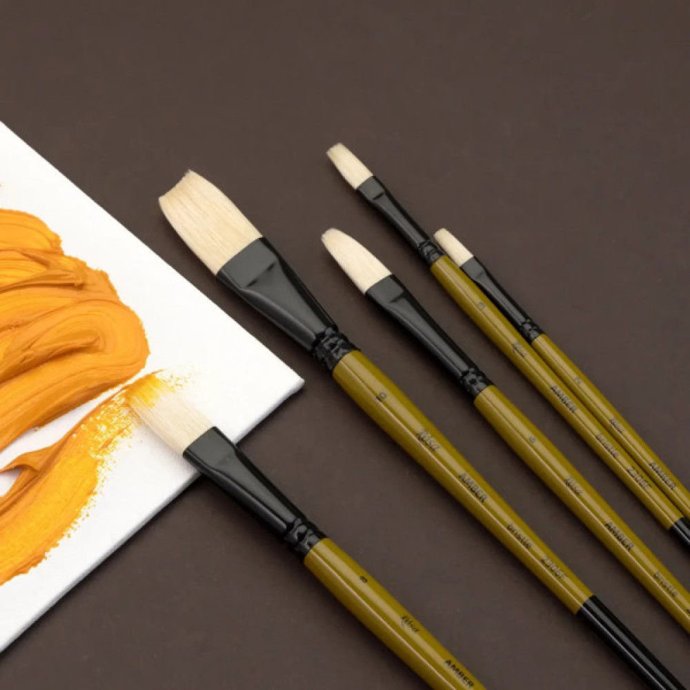 Пензлик для малювання Rosa Щетина плоска, AMBER 2306F, №4 (4823098533351)