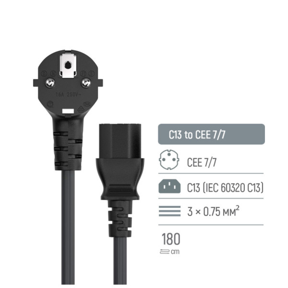 Кабель живлення C13 1.8m black ColorWay (CW-CBP082-BK)