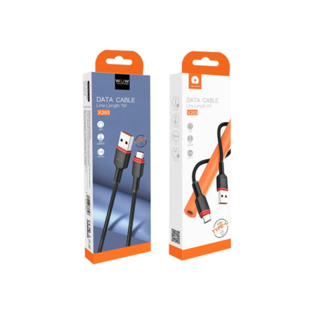 Дата кабель USB 2.0 AM to USB-C 1.0m 2.4A X203 black WUW (6972573336203)