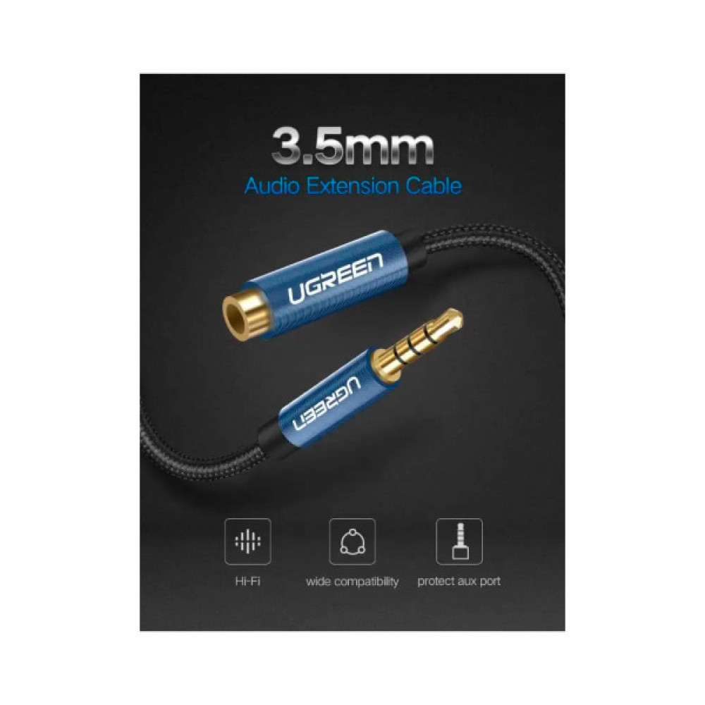 Кабель мультимедійний 3.5mm M to 3.5mm F 1.5m AV118 blue Ugreen (40674)
