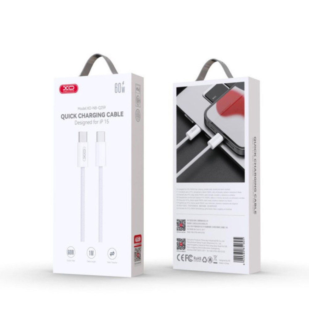 Дата кабель USB-C to USB-C 1.0m 60W White XO (XO-NB-Q259-WH)