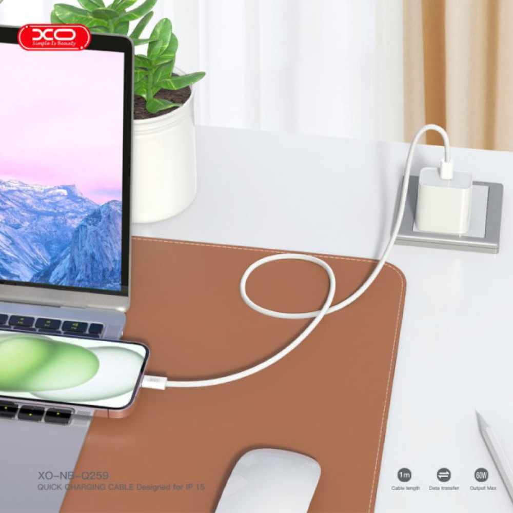 Дата кабель USB-C to USB-C 1.0m 60W White XO (XO-NB-Q259-WH)