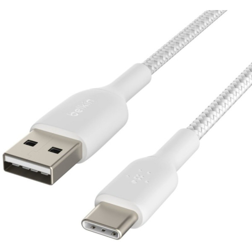 Кабель USB-A > USB-C заряджання/синхронізації Belkin 2м, 15Вт, Type-C, плетений, білий