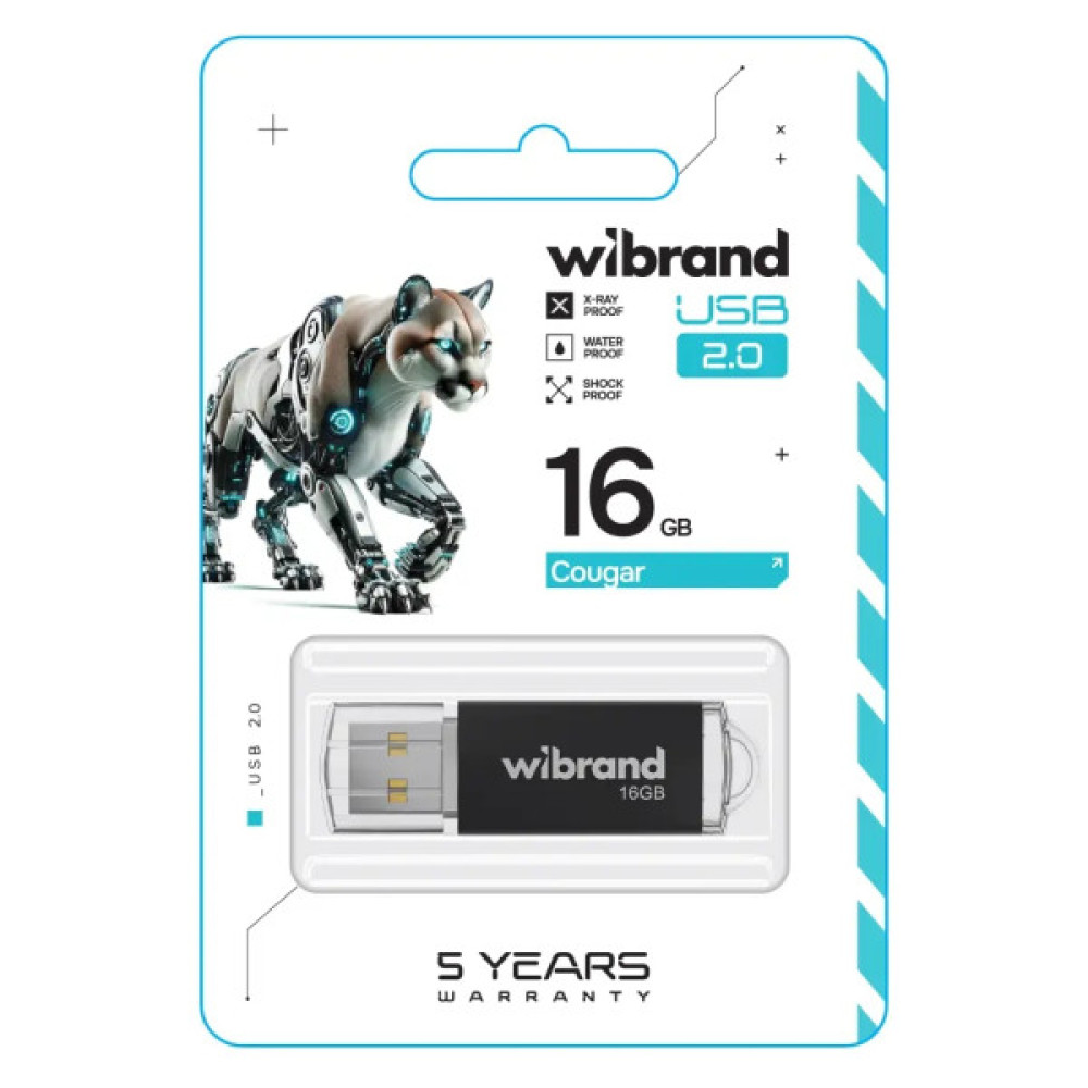 USB флеш накопичувач Wibrand 16GB Cougar Black USB 2.0 (без упаковки ОЕМ) (NL2.0/16P1B)