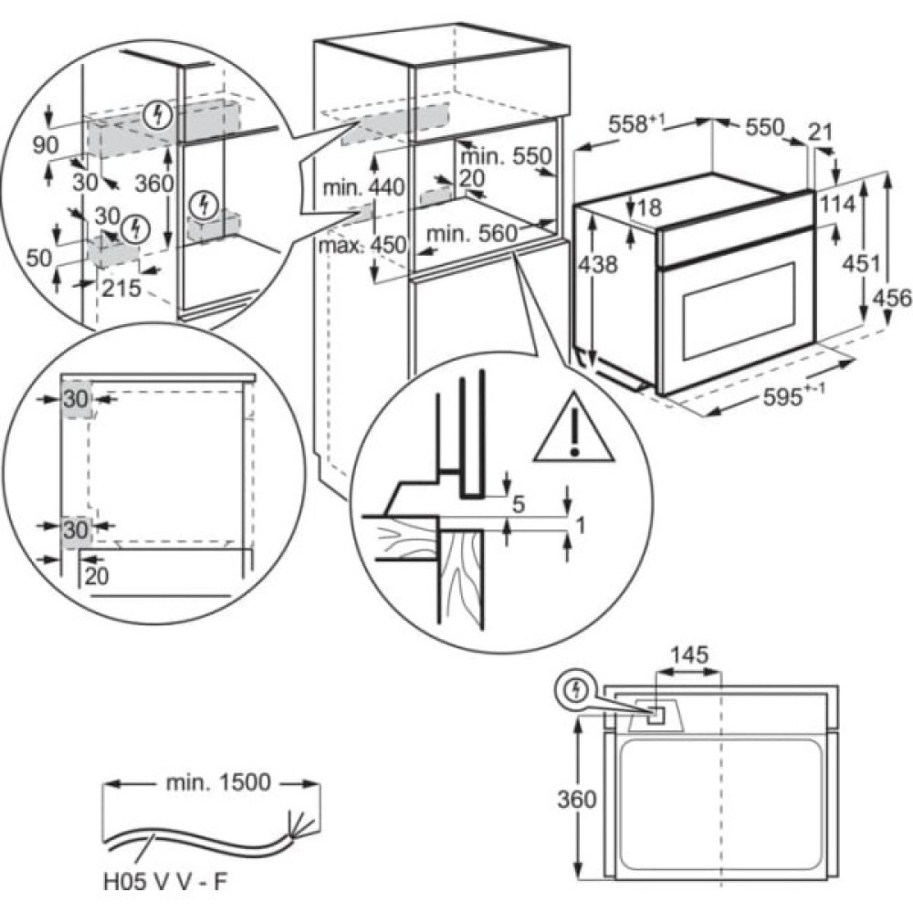 Духова шафа Electrolux електрична компактна, 44л, дисплей, конвекція, ф-ція мікрохвиль, чорний