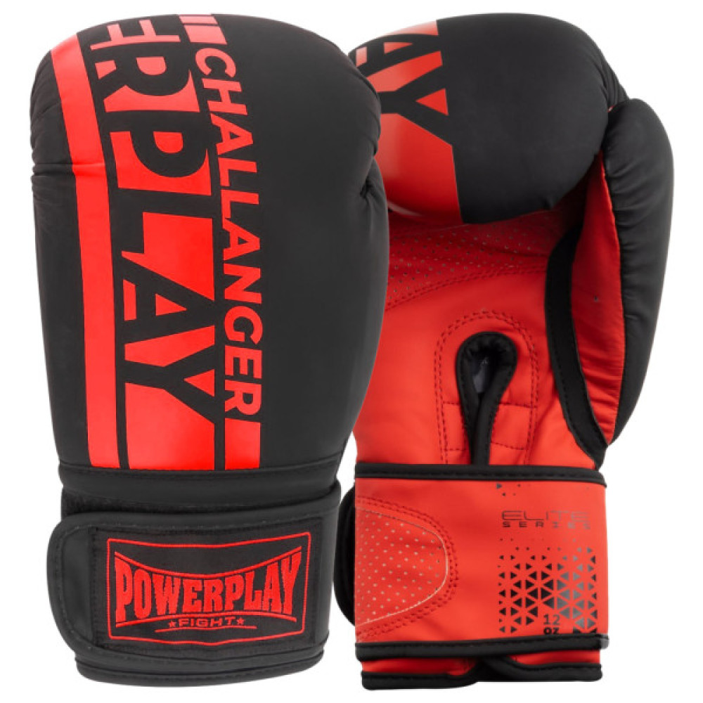 Боксерські рукавички PowerPlay 3086 Matt Challenger Чорно-Червоні 16 унцій (PP_3086_16oz_Bl/Red)