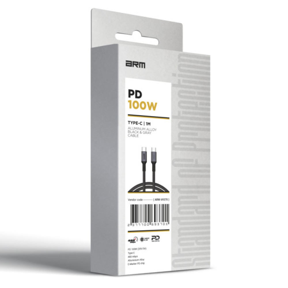 Дата кабель USB-C to USB-C 1.0m PD 100W black-grey Armorstandart (ARM69370)