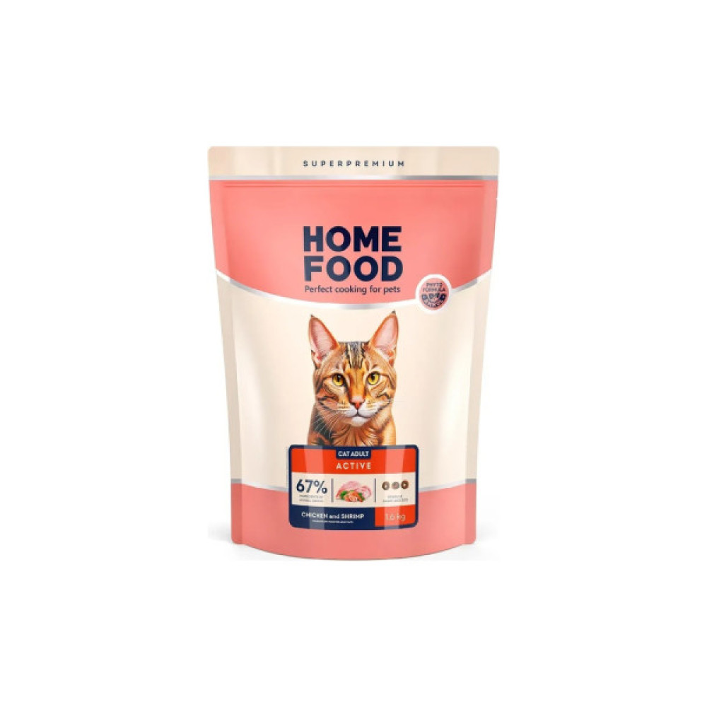 Сухий корм для кішок Home Food For active з куркою та креветками 1.6 кг (4820235020071)