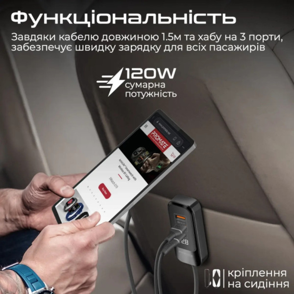 Зарядний пристрій Promate 2xUSB-C + 2xUSB-A (gearhub-120w.black)