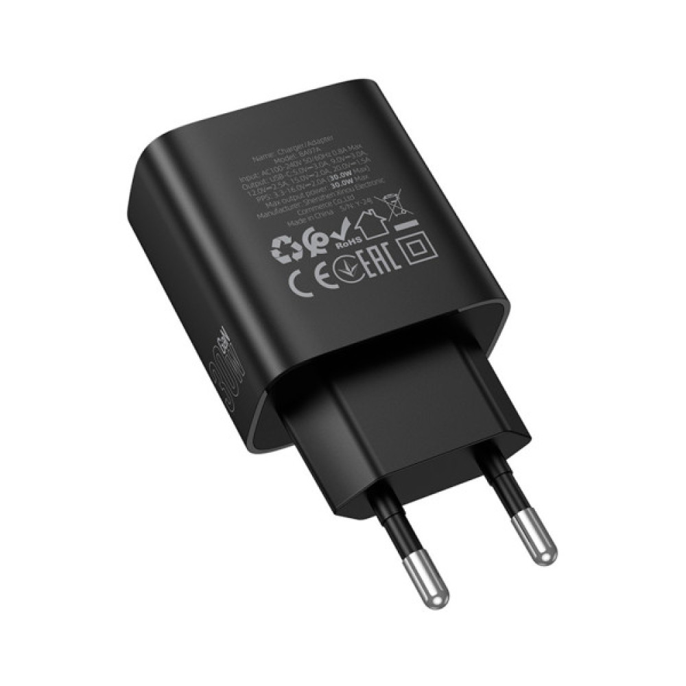 Зарядний пристрій BOROFONE BA97A Ilustre USB-C PD30W digital display Black (6941991120480)