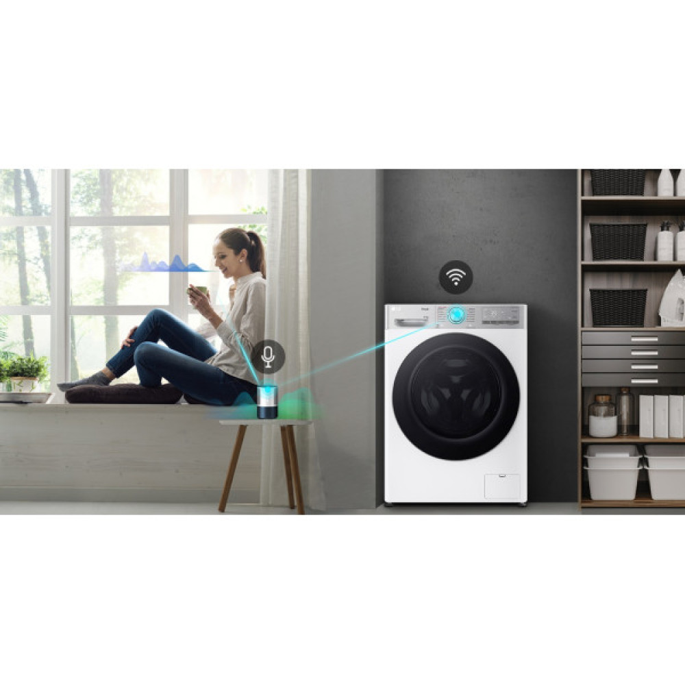 Прально-сушильна машина LG фронтальна, 9(5)кг, 1200, А, 48см, дисплей, пара, інвертор, EcoHybrid, білий