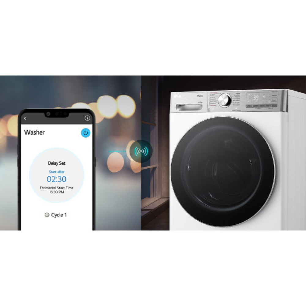 Прально-сушильна машина LG фронтальна, 9(5)кг, 1200, А, 48см, дисплей, пара, інвертор, EcoHybrid, білий