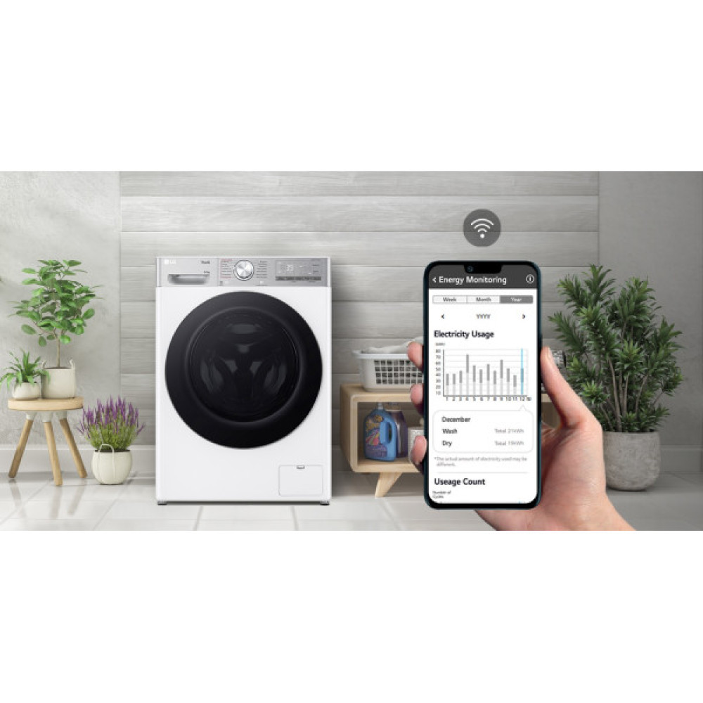 Прально-сушильна машина LG фронтальна, 9(5)кг, 1200, А, 48см, дисплей, пара, інвертор, EcoHybrid, білий