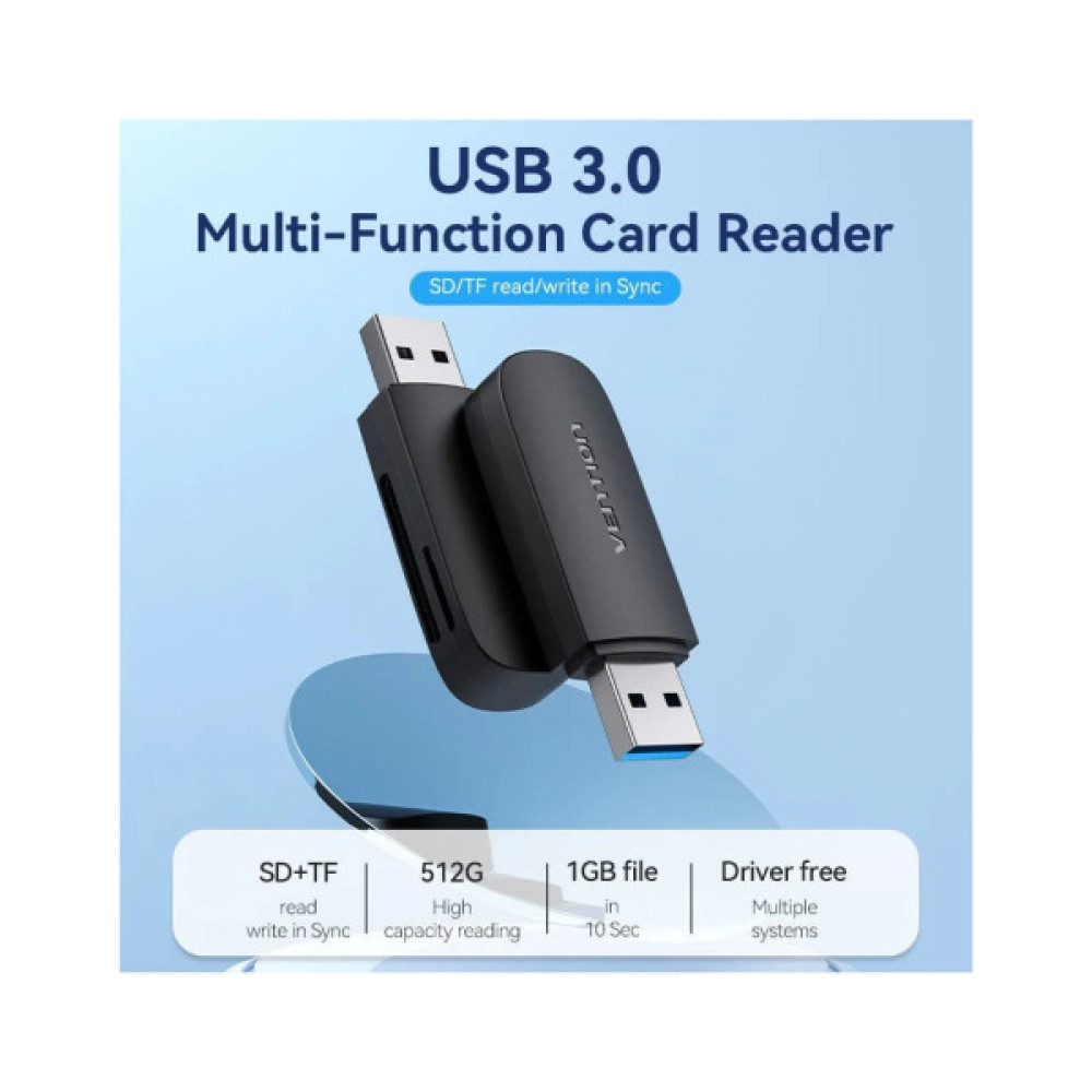 Зчитувач флеш-карт Vention USB 3.0 to SD+TF Black Dual Drive Letter (CLGB0)
