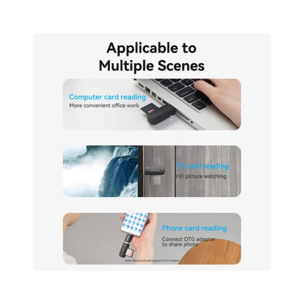 Зчитувач флеш-карт Vention USB 3.0 to SD+TF Black Dual Drive Letter (CLGB0)