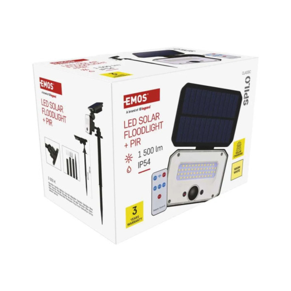 Прожектор EMOS сонячний світлодіодний 1500 лм IP54 3000K PIR (ZG131S)