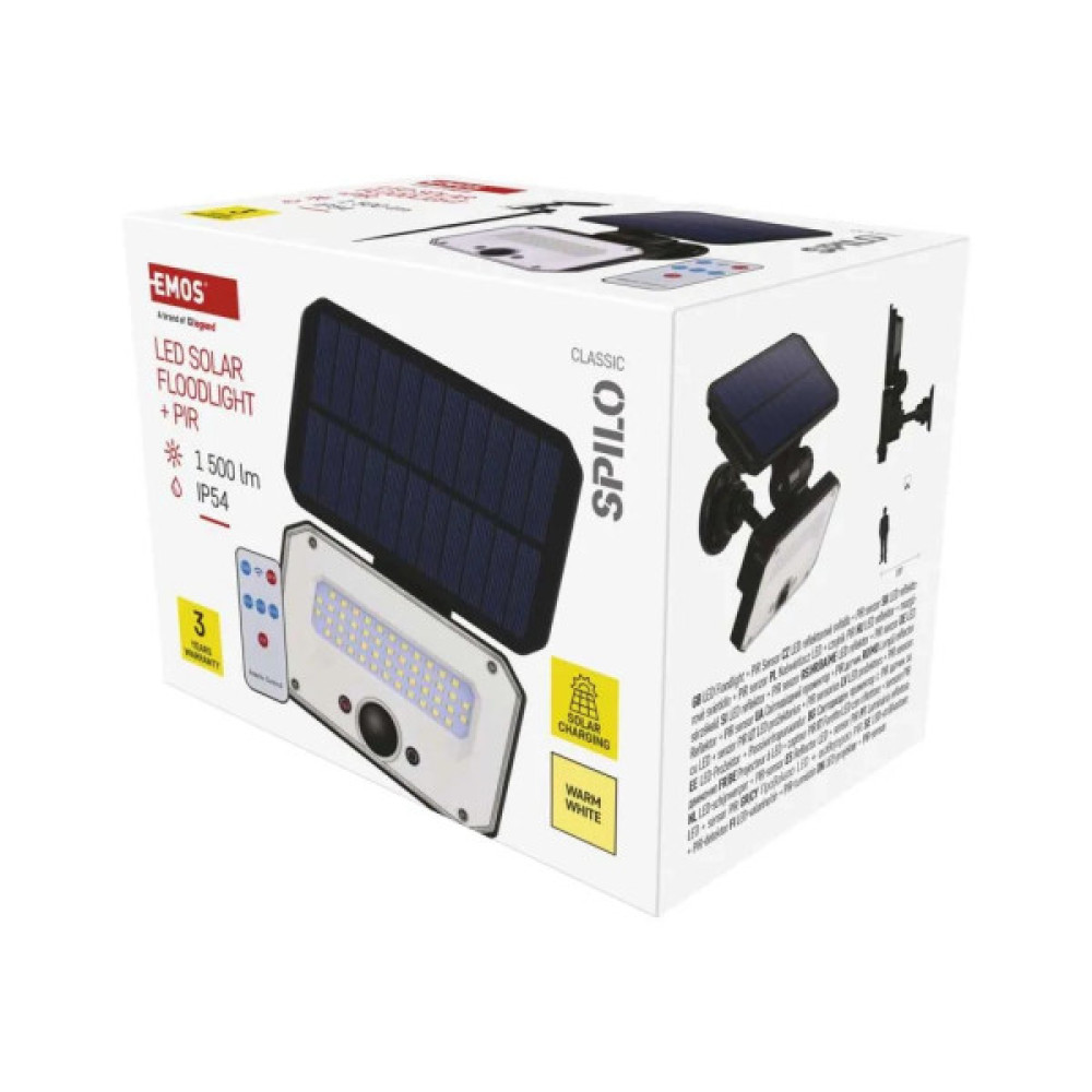 Прожектор EMOS сонячний світлодіодний 1500 лм IP54 3000K PIR (ZG131S)